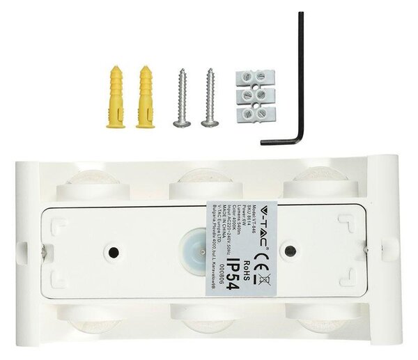 V-TAC 6W kültéri fehér fali LED lámpa természetes fehér - SKU 8614