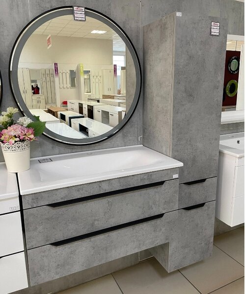 TMP IRON fürdőszoba tükör - FEKETE keret - kerek - LED világítással - érintésmentes kapcsoló - 80 cm