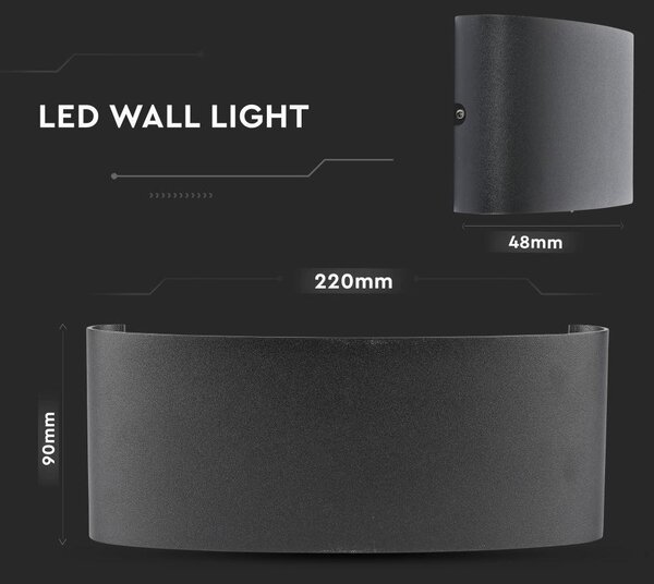 V-TAC 8W kültéri fekete fali LED lámpa meleg fehér - SKU 8619