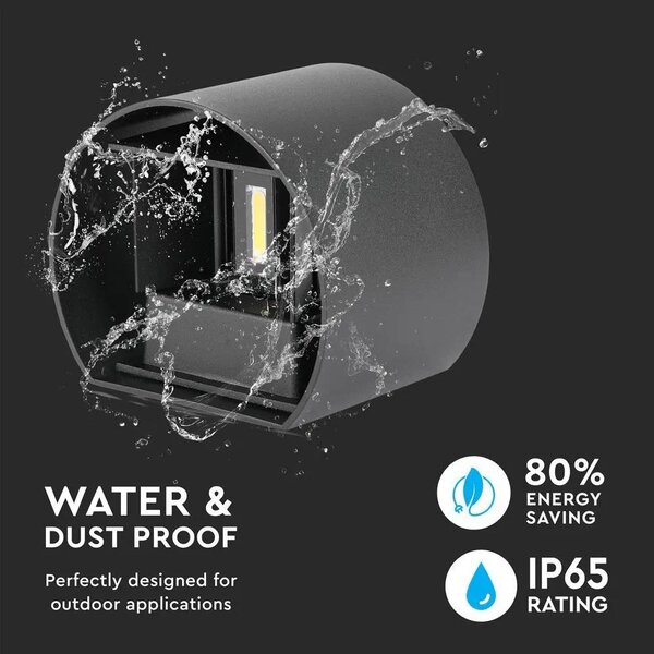 V-TAC 6W kültéri, fekete, kerek, fali LED lámpa természetes fehér - SKU 7090