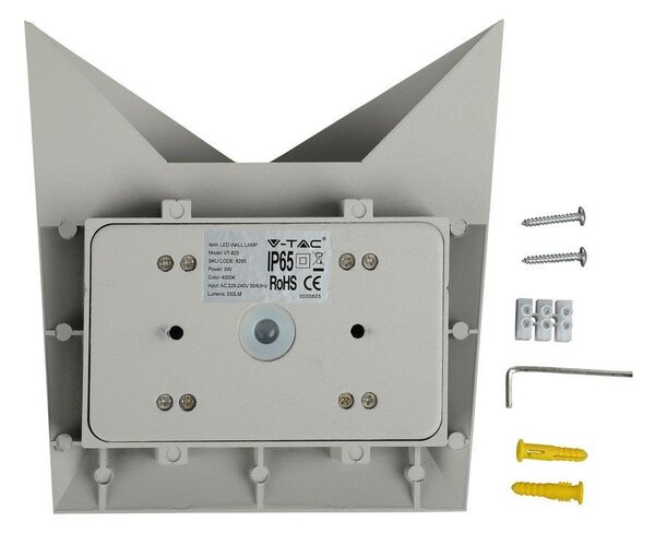 V-TAC 5W kültéri, szürke, fali LED lámpa meleg fehér - SKU 8284