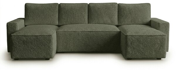 Kinyitható U alakú ülőgarnitúra SMART BOUCLE 303x143 cm, sötétzöld