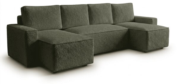 Kinyitható U alakú ülőgarnitúra SMART BOUCLE 303x143 cm, sötétzöld