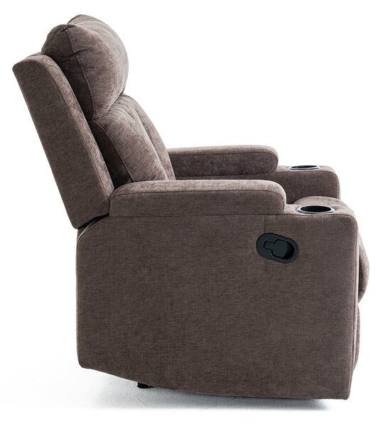 Manuális fekvőfotel, relax fotelágy két pohártartóval, sötétbarna szövet (JNF-MANUAL-FABRIC-DARK BROWN) JN-R8005A51