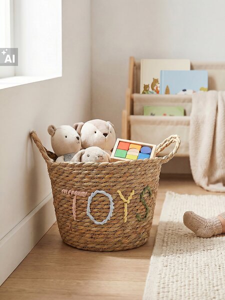 Sinsay - Fonott tárolókosár „Toys” felirattal - bézs