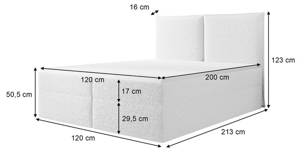 SELENO kárpitozott boxspring ágy 120x200 - krémszínű