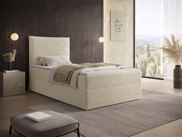 SELENO kárpitozott boxspring ágy 90x200 - krémszínű