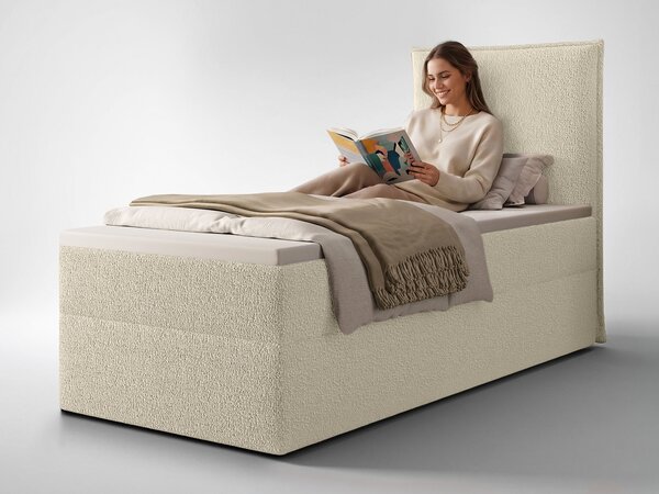 SELENO kárpitozott boxspring ágy 90x200 - krémszínű