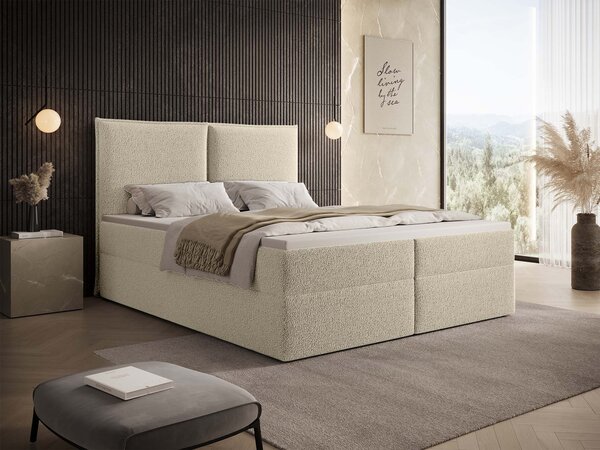 SELENO kárpitozott boxspring ágy 120x200 - krémszínű