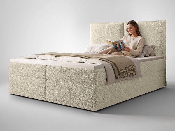 SELENO kárpitozott boxspring ágy 120x200 - krémszínű