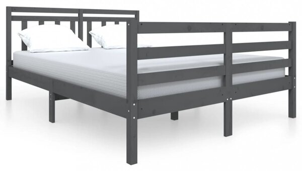 Szürke tömör fa ágykeret 135 x 190 cm (4FT6 Double) (3100631)