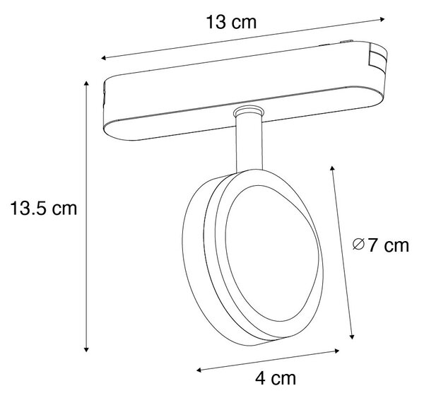 Modern fekete spotlámpa 1 fázisú sínrendszerhez, LED-es, elforgatható és dönthető - Magnetic Lance