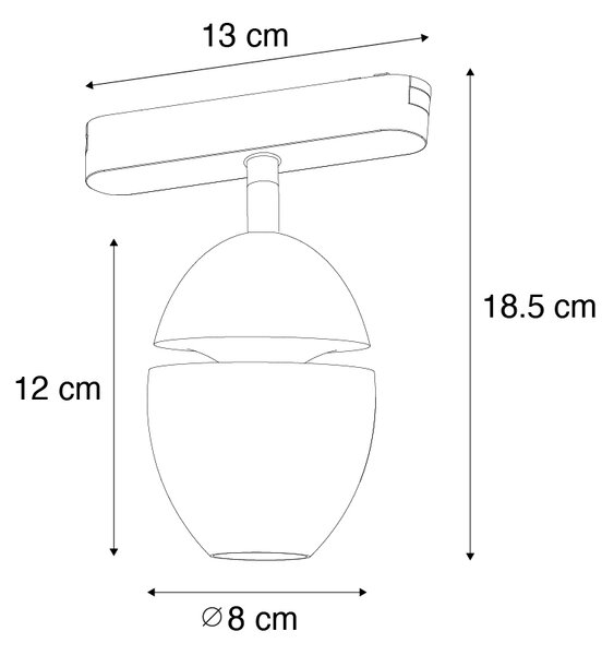 Modern fekete spotlámpa 1 fázisú sínrendszerhez, LED-del - Magnetic Eggy