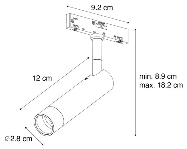 Modern fekete spotlámpa 1 fázisú sínrendszerhez - Slimline Uzzy