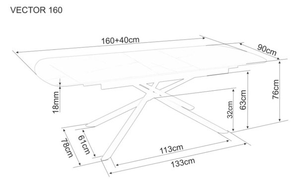 Vector bővíthető étkezőasztal fekete 160-200cm