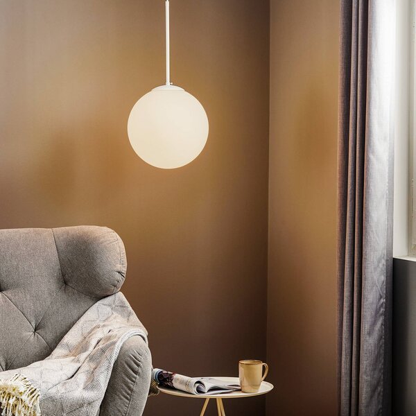 ALDEX Dione függő világítás, 1 izzós, fehér, 30 cm, dimmelhető, Fehér / opál, Nappali / Étkező, Üveg, Modern