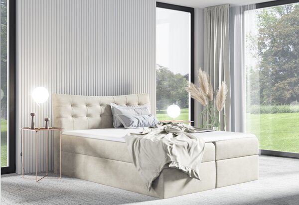 SALAMON kárpitozott boxspring ágy + topper, 120x200, fuego 170