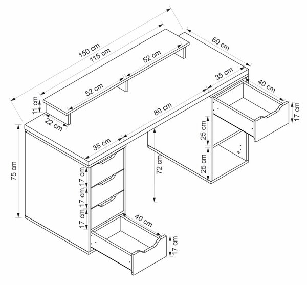 Alen íróasztal, antracit, 150 cm – TR506MNR3863