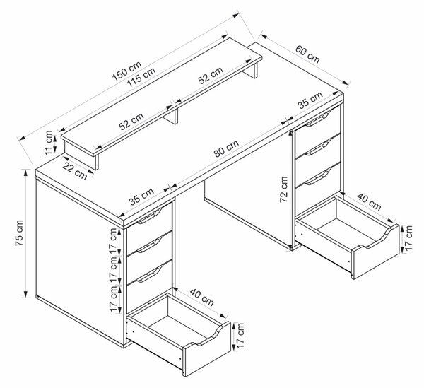 Alen íróasztal, antracit, 150 cm – TR506MNR3865
