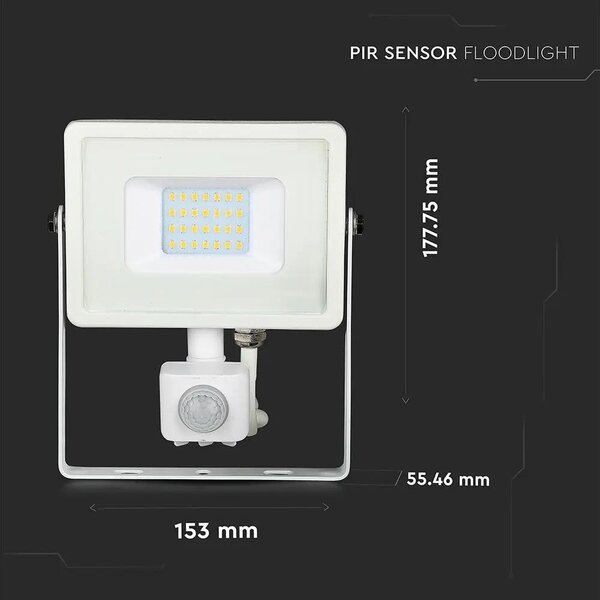 V-TAC mozgásérzékelős LED reflektor 20W meleg fehér Samsung chip - SKU 448