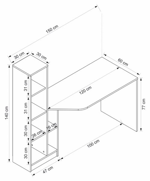 Viora íróasztal, antracit-dió, 150 cm