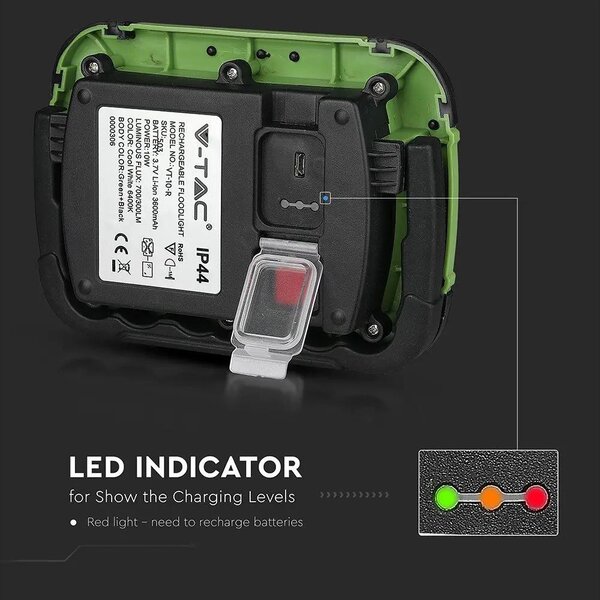 V-TAC akkumulátoros LED reflektor 10W természetes fehér 3600 mAh - SKU 20038