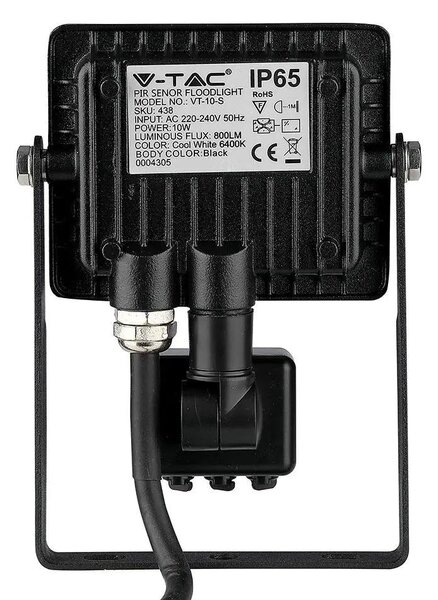 V-TAC mozgásérzékelős LED reflektor 10W meleg fehér Samsung chip - SKU 436