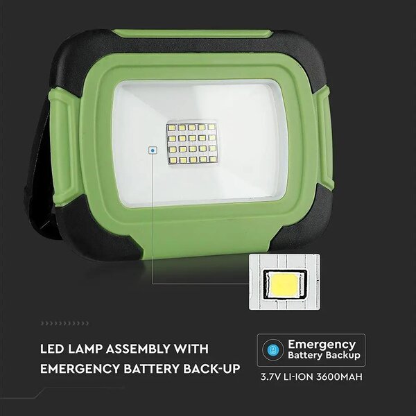 V-TAC akkumulátoros LED reflektor 10W természetes fehér 3600 mAh - SKU 20038