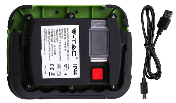 V-TAC akkumulátoros LED reflektor 10W természetes fehér 3600 mAh - SKU 20038