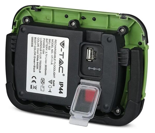 V-TAC akkumulátoros LED reflektor 10W természetes fehér 3600 mAh SOS funkció - SKU 20037
