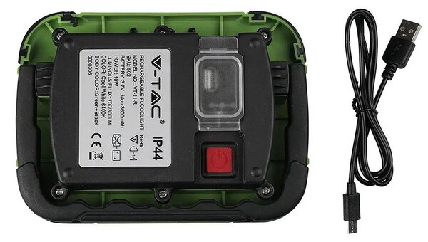 V-TAC akkumulátoros LED reflektor 10W természetes fehér 3600 mAh SOS funkció - SKU 20037