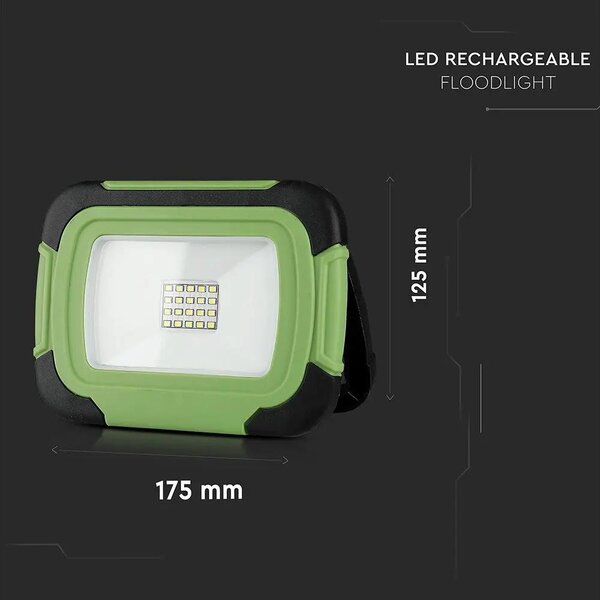 V-TAC akkumulátoros LED reflektor 10W természetes fehér 3600 mAh SOS funkció - SKU 20037