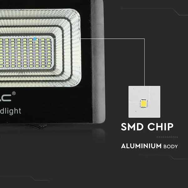 V-TAC napelemes LED reflektor 20W hideg fehér 10000 mAh, fekete házzal - SKU 94010