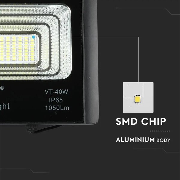 V-TAC napelemes LED reflektor 16W természetes fehér 10000 mAh, fekete házzal - SKU 8574