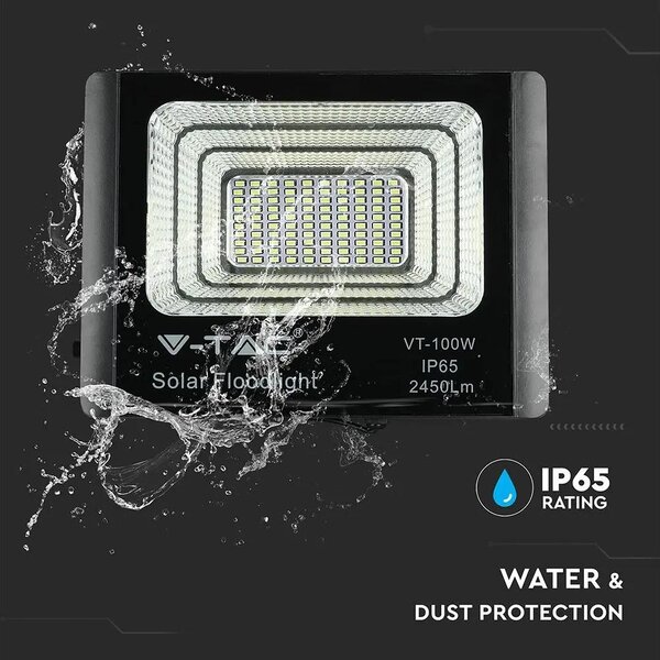 V-TAC napelemes LED reflektor 20W hideg fehér 10000 mAh, fekete házzal - SKU 94010