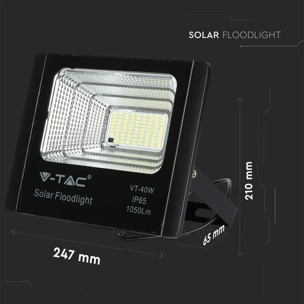 V-TAC napelemes LED reflektor 16W természetes fehér 10000 mAh, fekete házzal - SKU 8574