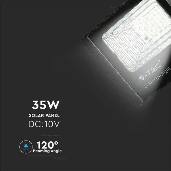 V-TAC napelemes LED reflektor 35W természetes fehér 15000 mAh, fekete házzal - SKU 8576
