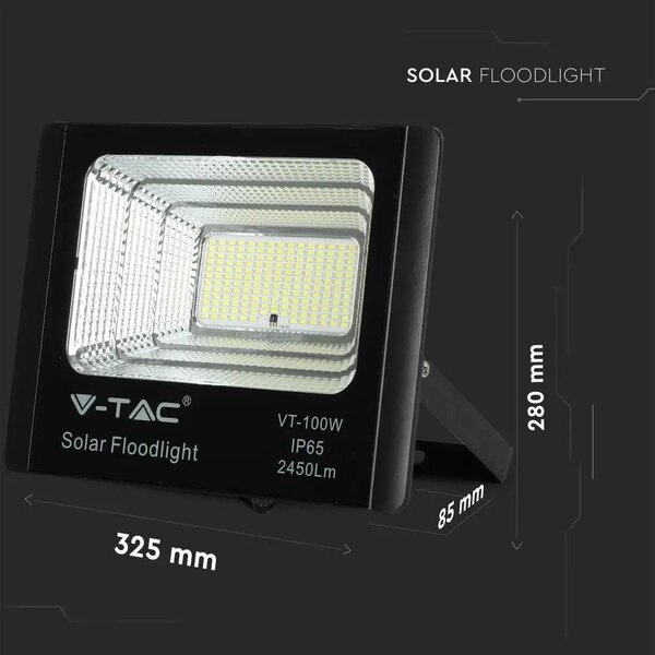 V-TAC napelemes LED reflektor 35W természetes fehér 15000 mAh, fekete házzal - SKU 8576