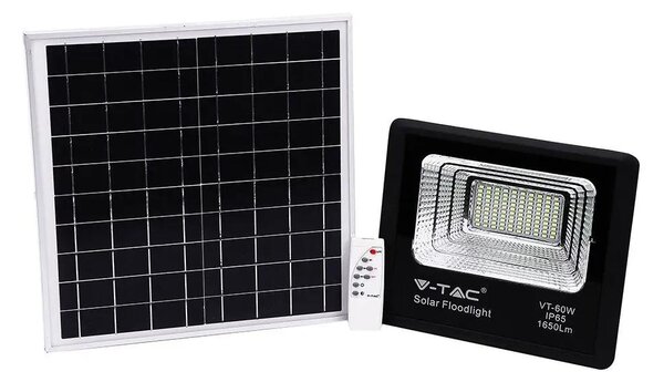 V-TAC napelemes LED reflektor 20W hideg fehér 10000 mAh, fekete házzal - SKU 94010
