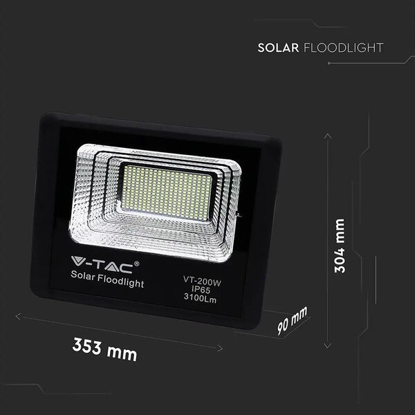 V-TAC napelemes LED reflektor 40W természetes fehér 20000 mAh, fekete házzal - SKU 8577