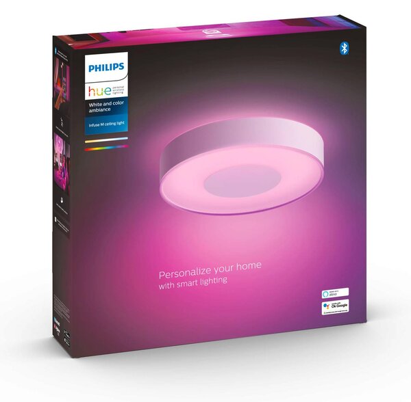Philips Hue Infuse LED mennyezeti világítás, dimmelhető fényerő, 38,1 cm, fehér,, Fehér / opál, Nappali / Étkező, fém, Modern