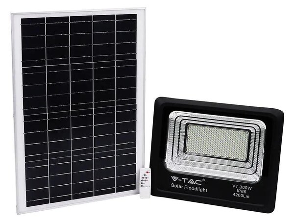 V-TAC napelemes LED reflektor 50W természetes fehér 25000 mAh, fekete házzal - SKU 8578