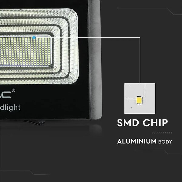 V-TAC napelemes LED reflektor 40W természetes fehér 20000 mAh, fekete házzal - SKU 8577