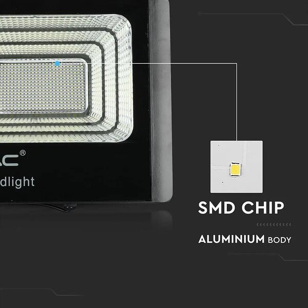 V-TAC napelemes LED reflektor 50W természetes fehér 25000 mAh, fekete házzal - SKU 8578