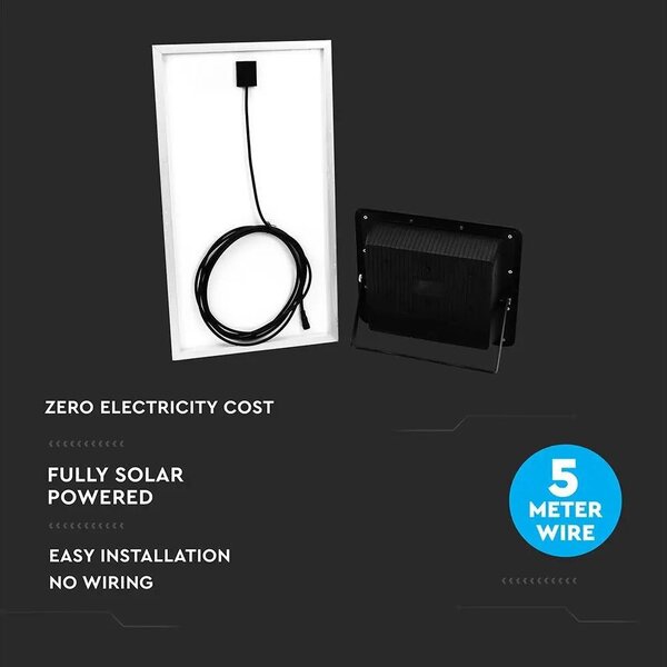 V-TAC napelemes LED reflektor 40W természetes fehér 20000 mAh, fekete házzal - SKU 8577