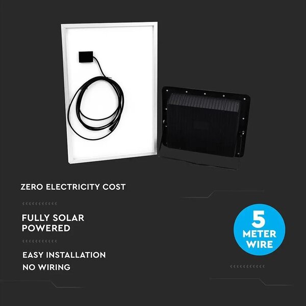 V-TAC napelemes LED reflektor 50W természetes fehér 25000 mAh, fekete házzal - SKU 8578