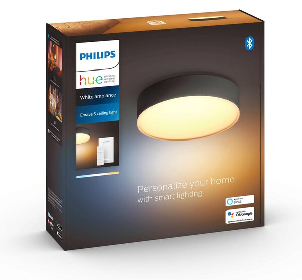 Philips Hue Enrave LED mennyezeti lámpa 26.1cm fekete, dimmelhető, Fekete, Nappali / Étkező, fém, Modern