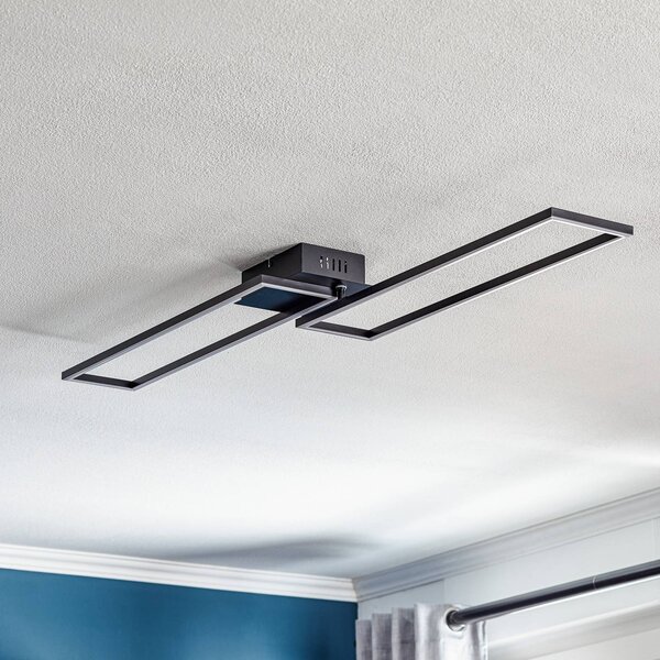 Briloner Frame LED mennyezeti lámpa, távirányítóval, fekete, dimmelhető, Fekete, Nappali / Étkező, fém, Modern