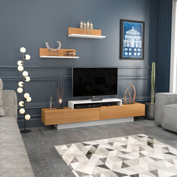 Lusi TV-állvány, fehér-teak, 180 cm