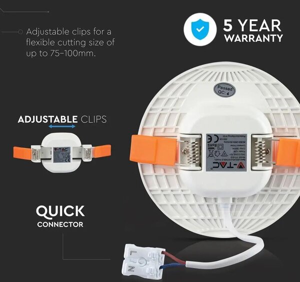 V-TAC süllyeszthető mennyezeti kerek LED panel 12W hideg fehér - SKU 729